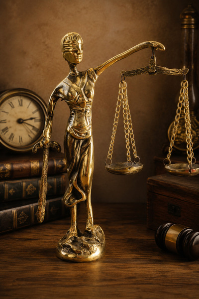 EVVEL ZAMAN ANTİK Pirinç Adalet Tanrıçası (Lady Justice) Heykeli – Vintage De...