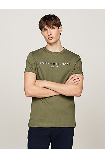 Tommy Hilfiger Men's Brand Logo Organic Cotton Green T-Shirt Suitable for Dai...