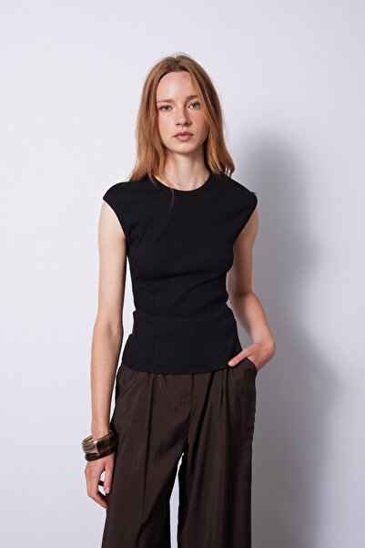 Nisan Stitched Detail Cotton Top Black