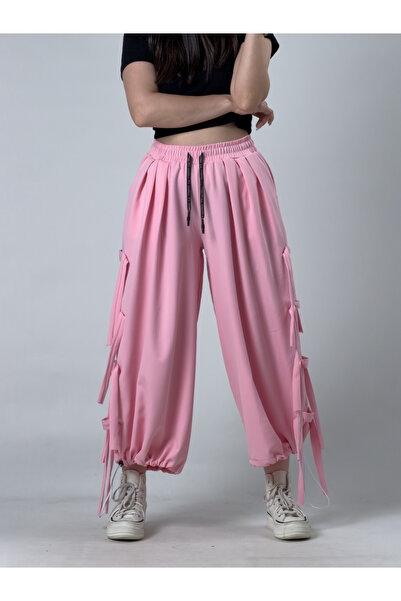 COCOPELLI Women's Pink Wide-Legged Loose Trousers with Rope Detail Coc3242