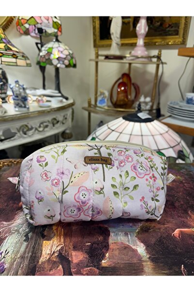 Elisss Design Women's Floral Patterned Makeup Bag Pink Fluffy Bag Organizer, ...