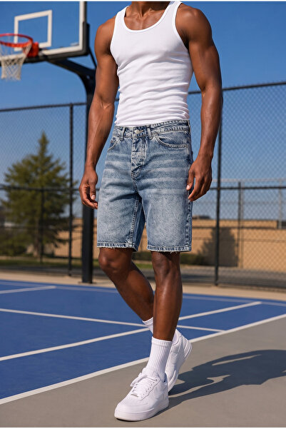 MADZEYMODA Men's Blue Denim Jean Shorts Ke-1202