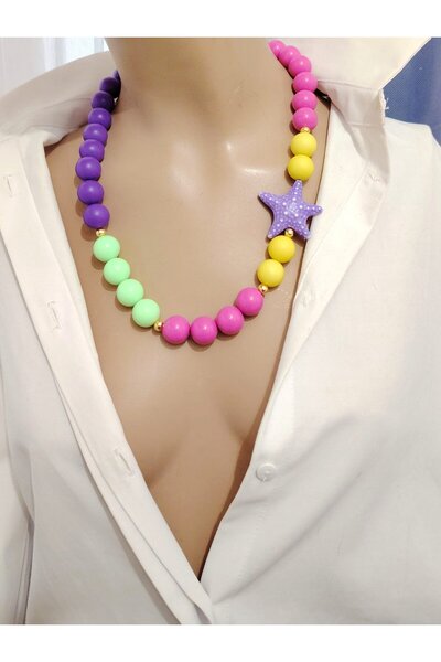 Sinem Şanlı Atelier Tulip Colored Starfish Figured Acrylic Bead Necklace