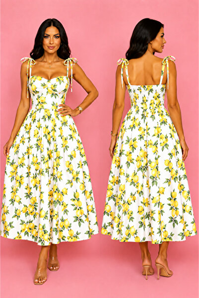 Ethera Rochie Midi cu Cupe si Imprimeu Floral de Vara