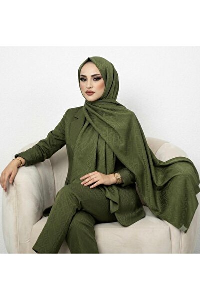DİĞER1111 Haki rengi Modern jakar şal
