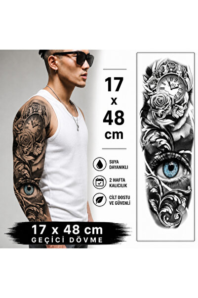 medink tattoo 2 Hafta kalıcı Göz ve gül Tam Kol Kaplama Geçici Dövme Sticker ...