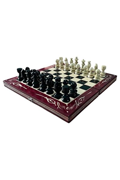 OEM Set de șah și table din lemn, lucrat manual, 32x32 cm, Roșu/Negru cu Alb