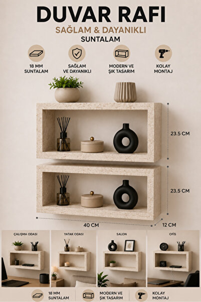 Kydonia Home Modern 2li Duvar Rafı Dekoratif Açık Kutu Raf