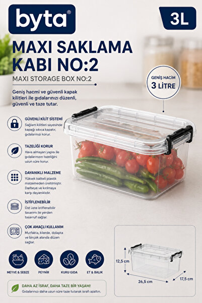 BYTA 3 Liter Transparent Multi-Purpose Storage Box with Lockable Lid Maxi Org...