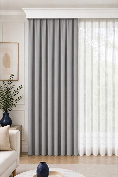 BURCIN HOME ستارة خلفية مطوية 1/3 باللون الرمادي مقاس 100x250 سم (خيارات أطوا...