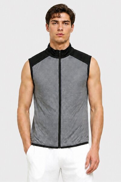 Tchibo Men Sportswear Fit Sleeveless Running Vest Jacket, Grey
