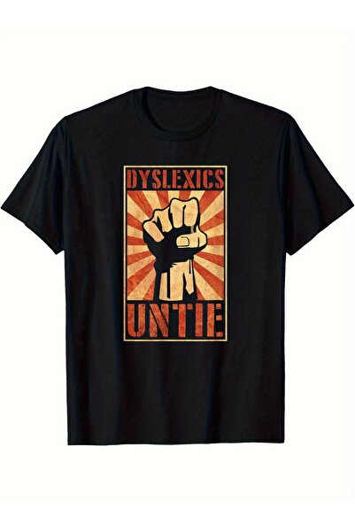BASEPULSE تي شيرت رجالي للتوعية بعسر القراءة - أسود مع طباعة "Dyslexics" و"UN...