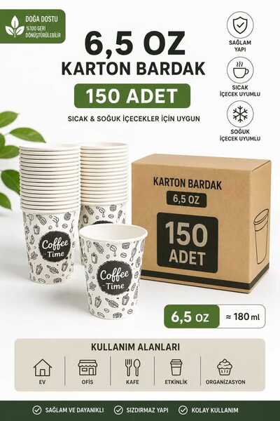 shop 6,5 Oz Karton Bardak 150 Adet | Sıcak & Soğuk İçecek Uyumlu | Tek Kullan...