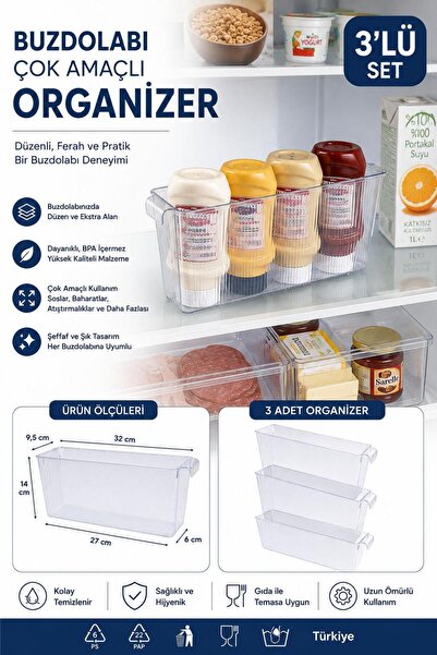 Okyanus Home 3 Pieces Lidless Mini Refrigerator Organizer and Storage Contain...
