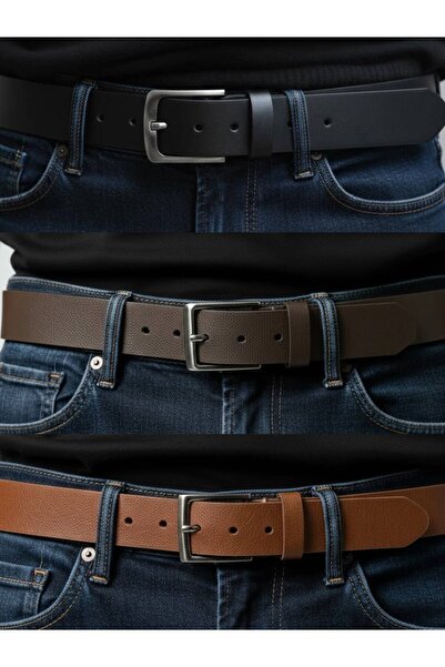 Kemerix Men's Set of 3 Black-Brown-Tan Sports Belts 4 cm