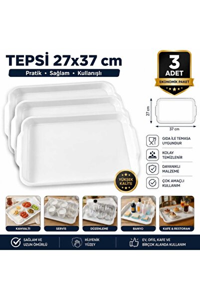 PLASTİK SERVİS TEPSİSİ BEYAZ 27*37 CM 3 ADET