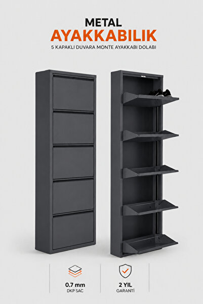 Alıç Metal Ayakkabılık Dolabı 5 Kapaklı Duvara Monte Ergonomik Tasarım 169x50...