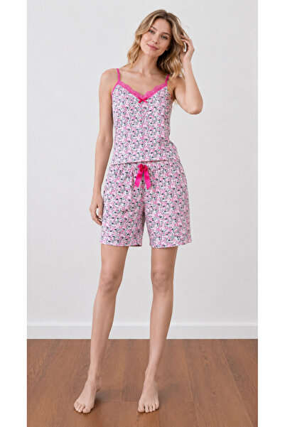 oncepetcom Women's Cotton Patterned Lace Bottom and Top Pajama Set