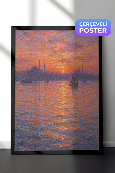 Zestia Monet Inspired Golden Horn of Istanbul Wall Art, Impressionist Landsca...
