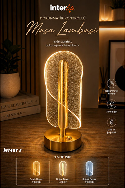 İnterlife Modern Tarzla Masaüstü Ledli Abajur Komodin Gece Lambası