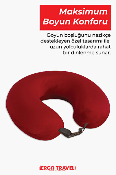 ergo travel Wellfort Ortopedik Seyahat Yastığı Visco Boyun Destekli Seyahat Yastığı - Kırmızı