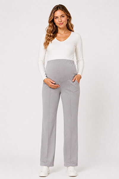 İmaj 394 Gray Color Modal Adjustable High Waist Maternity Palazzo Pants