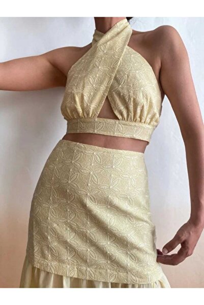 FK PYNAPPEL Embroidered Midi Skirt & Crop Bustier Set