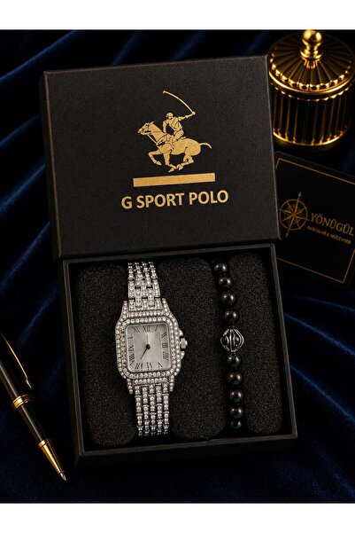G Sport POLO Women's Wristwatch & Natural Stone Bracelet Set – Stone-Embellis...