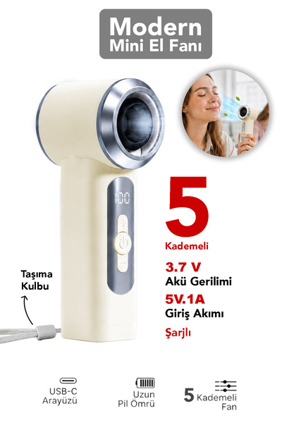 mimtec Modern Mini El Fanı - 5 Kademeli Taşınabilir USB Sarjlı Mini Soğutucu ...