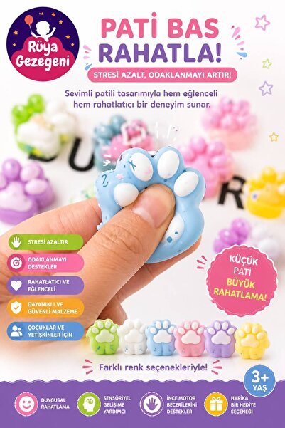 Rüya Gezegeni 1 Adet Mini Kedi Patisi-Yapışabilen Sukuşi - Squishy Pati- Muht...