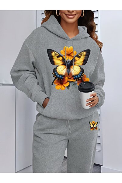 WOODROFFE Women's Printed Oversize Hooded Tracksuit Set Loose Fit
