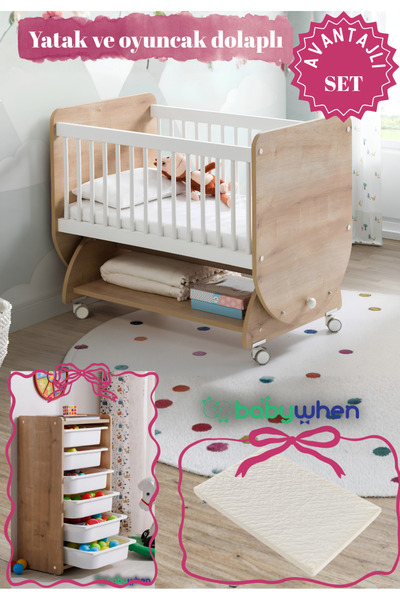 Babywhen Bebek Beşiği Sepet Ahşap Oyuncak Dolaplı Avantajlı Set Sallanır Teke...