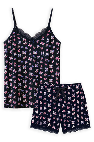 HNX Kadın Desenli İp Askılı Şortlu Pijama Takım