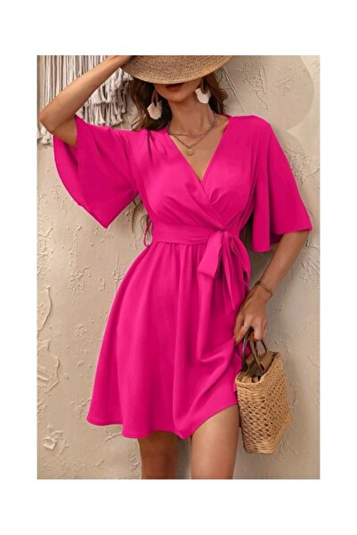Voguet Rochie scurtă de vară roz fuchsia cu mâneci clopot