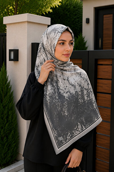 İmajButik Gray Patterned Cotton Shawl