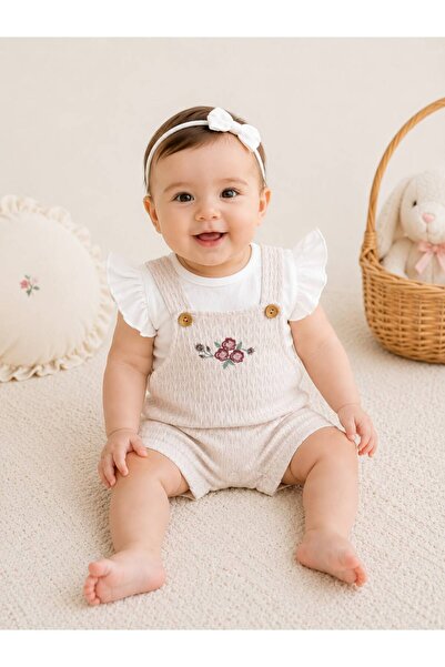 Bubbles %100 Pamuk Sweet Rose Kız Bebek Salopet Takım