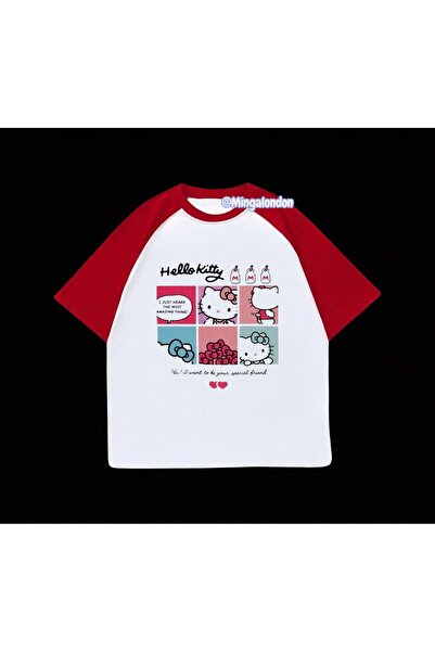 DEEFWEAR Μπλουζάκι με στάμπα Hello Kitty και κόκκινα μανίκια ρεγκλάν