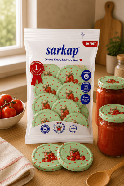 Sarkap Hijyenik Paketli 10'lu 82 mm Kapak - Domates Kavanozu - Yeşil