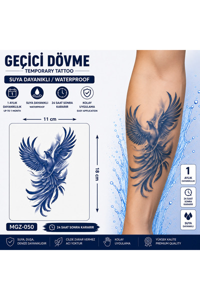 medink tattoo 1 Ay Kalıcı Sonradan Kararan 11X 18 cm Anka kuşu model geçici d...