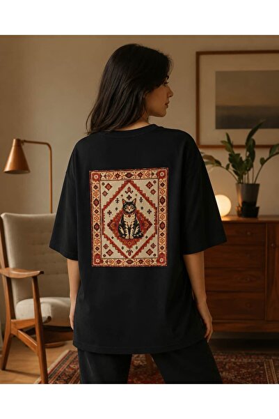 CANMODA Men's Black Oversize Ethnic Carpet Patterned Cat Printed 100% Cotton ...