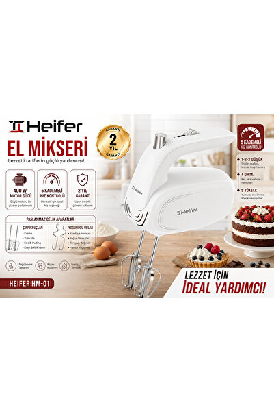 Heifer 400W El Mikseri 5 Kademeli Hız Ayarlı Çırpıcı ve Yoğurucu Uçlu Mikser ...