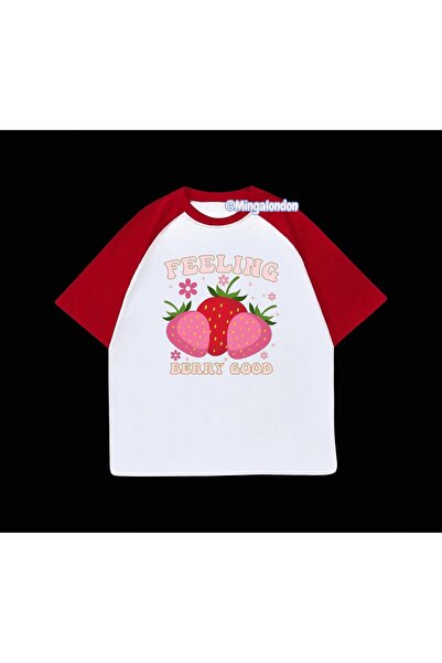 Minga London Feeling Berry Good Printed Red Raglan Sleeve T-Shirt