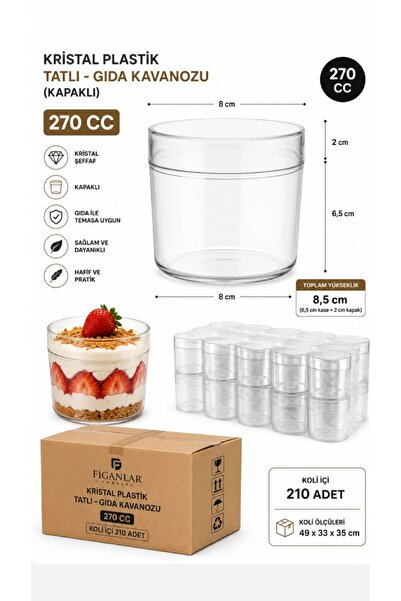 figanlar ambalaj Kristal Plastik Tatlı Gıda Kavanozu Kapaklı 270 cc Şeffaf Ma...