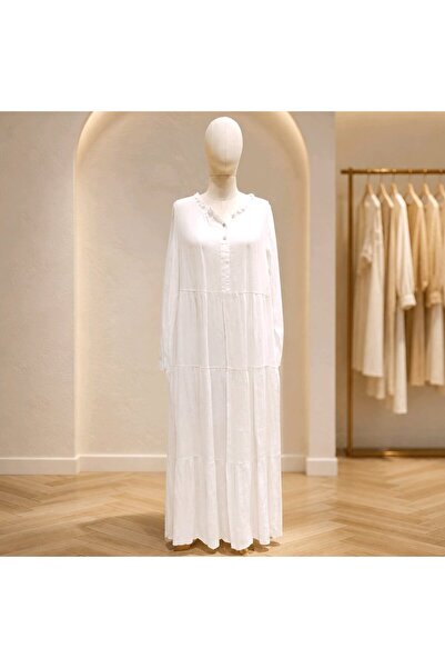 İthal Kadın Resort Wear V Yaka Keten Salaş Elbise
