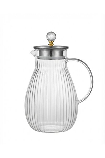Aşkana BÜYÜK BOY BOROSİLİKAT TASARIM CAM SÜRAHİ,1800 ML,METAL SÜZGEÇ KAPAKLI,...