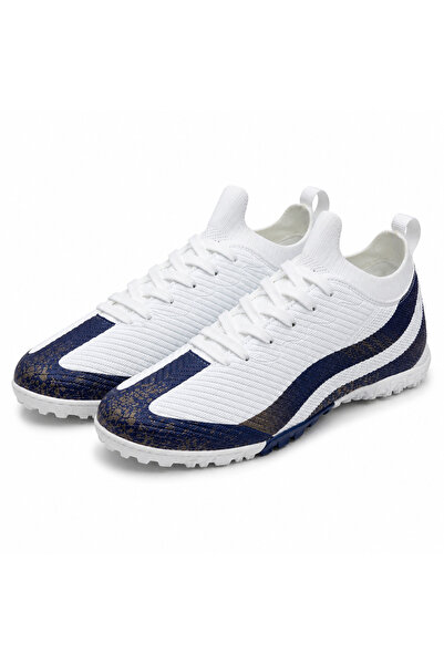 Generic Men's Football Turf Shoes Lace-Up Soccer Training Shoes White/Navy Bl...