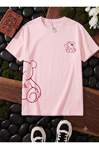 KOZİA OUTDOORS Women's Pirate Teddy Bear Printed Oversized Crew Neck T-Shirt