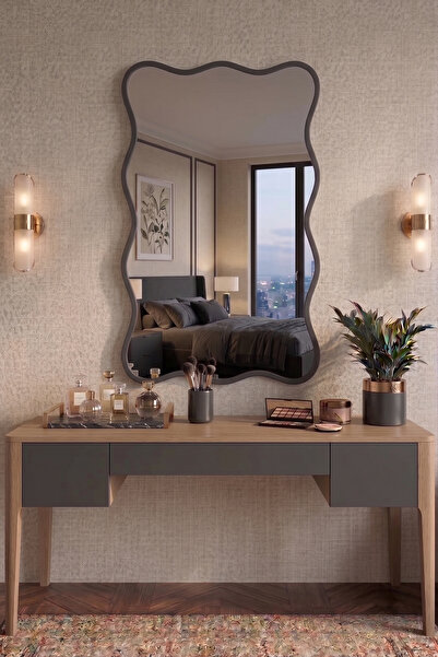 Fawdecor Ahşap Çerçeveli Dikdörtgen Duvar Aynası Dalgalı Dekoratif Modern Sal...