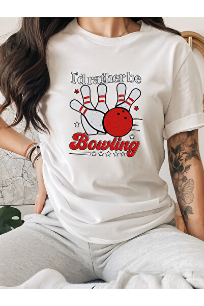 NOURAM تي شيرت نسائي بطباعة حروف BOWL مستوحى من البولينج - قميص بأكمام قصيرة ...