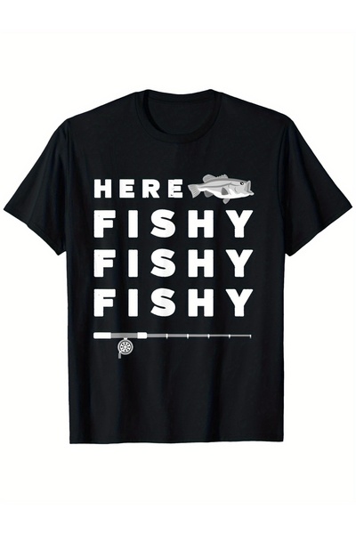 1001 Line تي شيرت رجالي من Funny Fisherman 'Here Fishy Fishy'، مناسب للشخصية ...